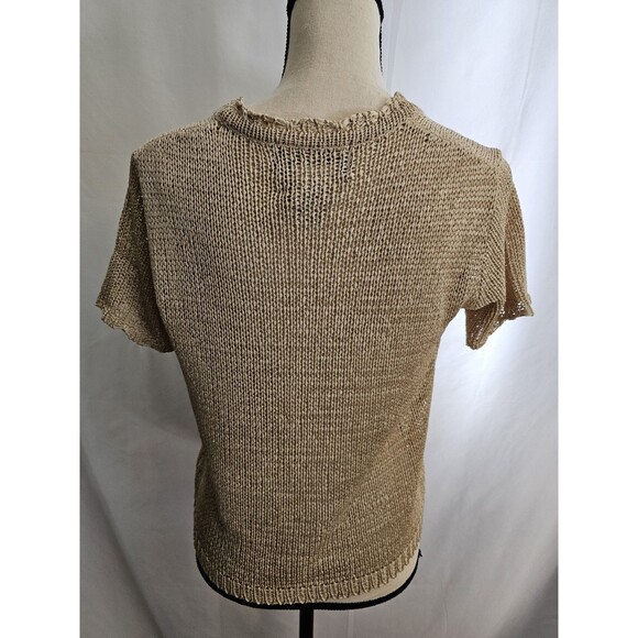 Sag Harbor Cardigan Short Sleeve Open Knit  Sweater Tan Womens Size Petite Small - Picture 3 of 6